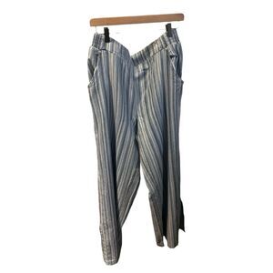 Blue Pants Striped Elastic Waist Wide‎ Leg XL